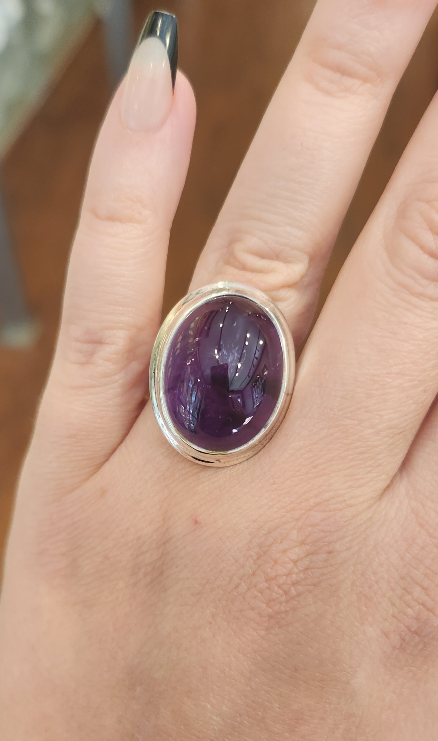 Sterling silver amethyst cabochon statement ring