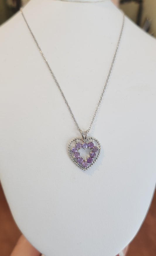 Sterling silver amethyst heart pendant