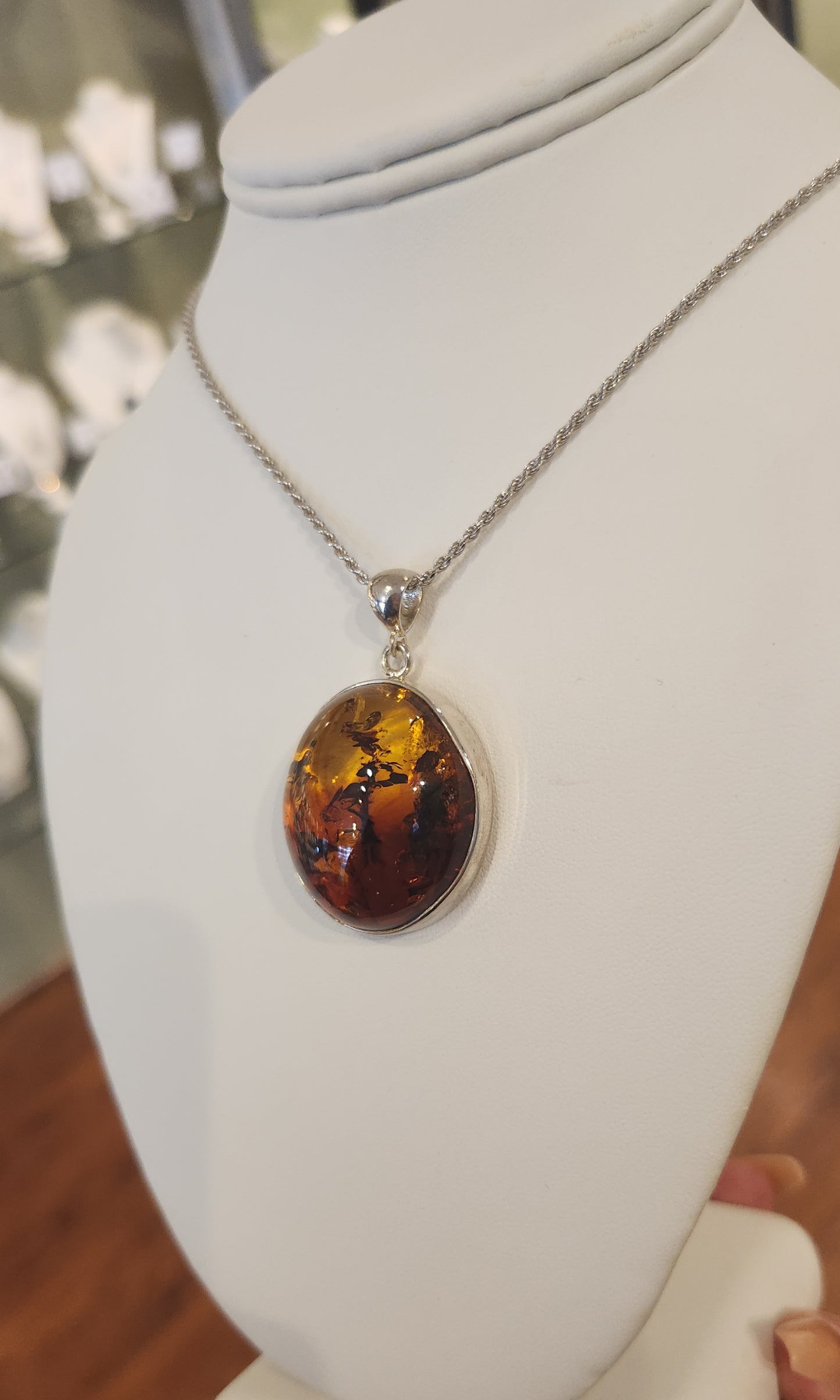 Sterling silver large two-toned Baltic amber pendant