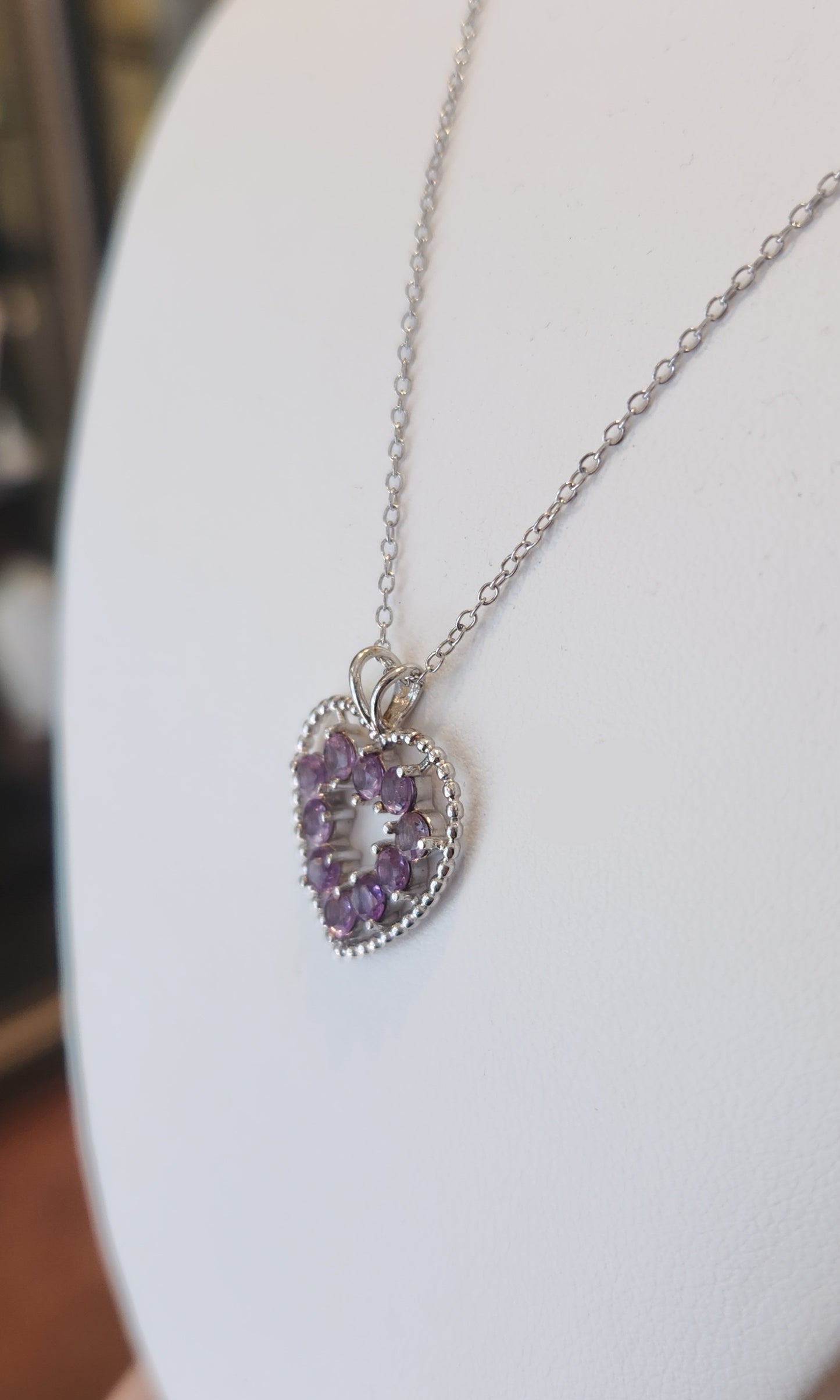 Sterling silver amethyst heart pendant