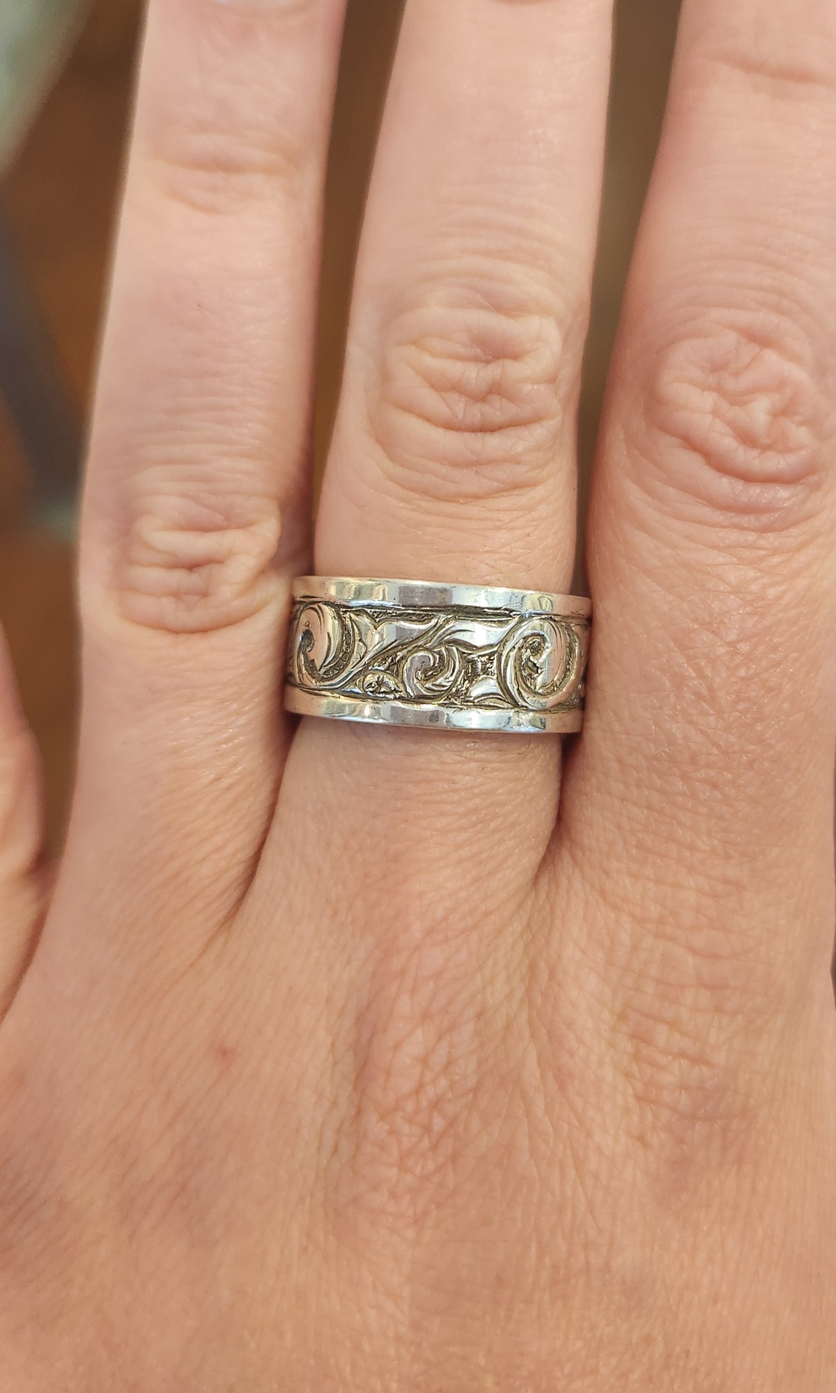 Scroll Work Rings Sterling silver hand-engraved scroll work ring band – Trumpeter Jewelry