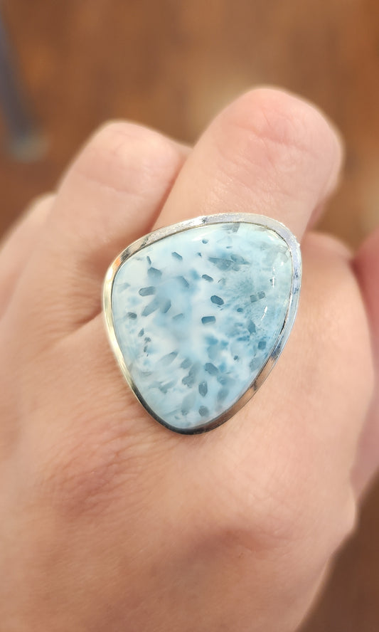 Sterling silver unique larimar statement ring