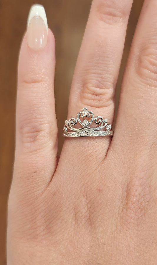 Sterling silver diamond crown ring