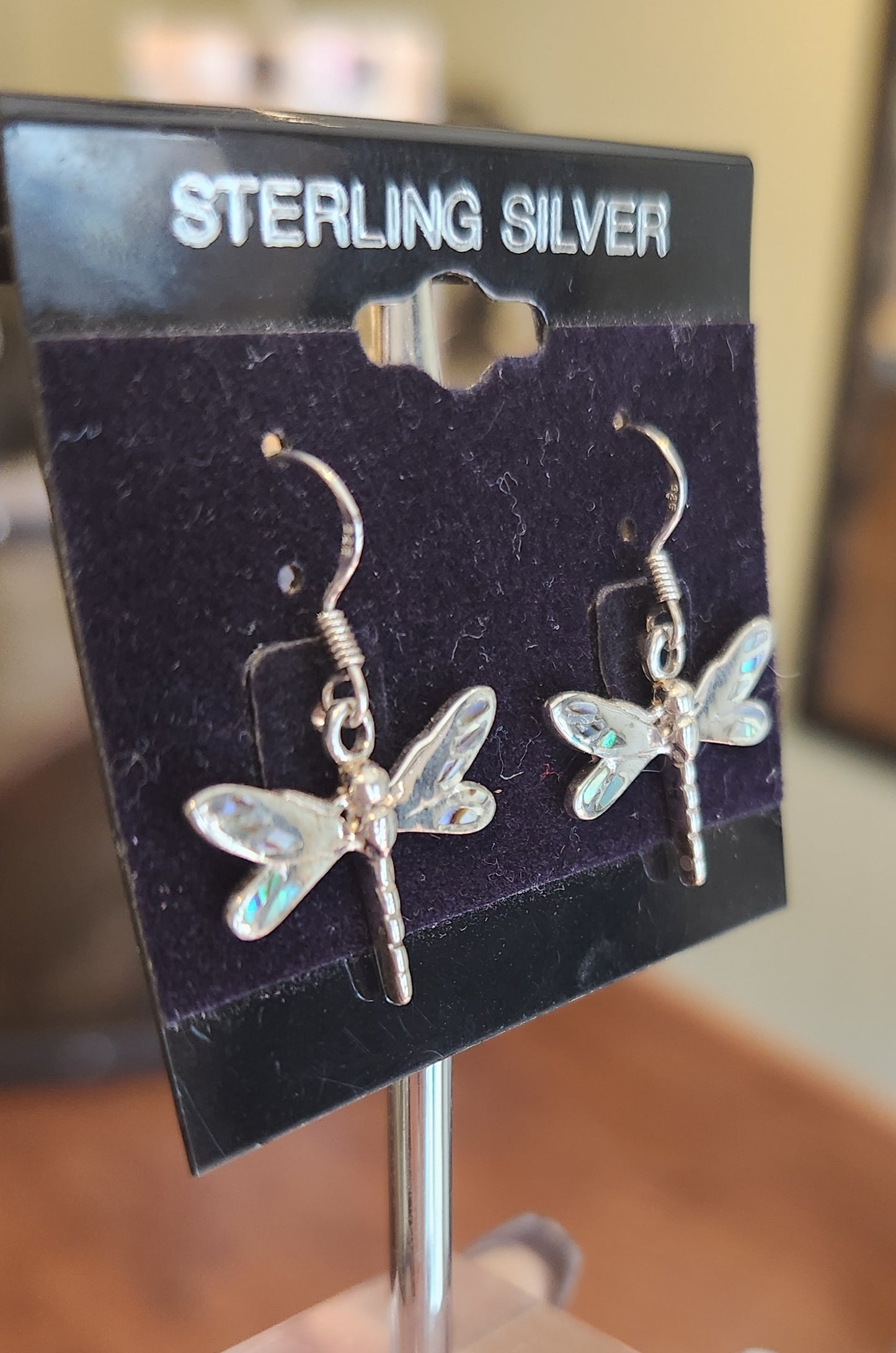 Sterling silver abalone dragonfly earrings