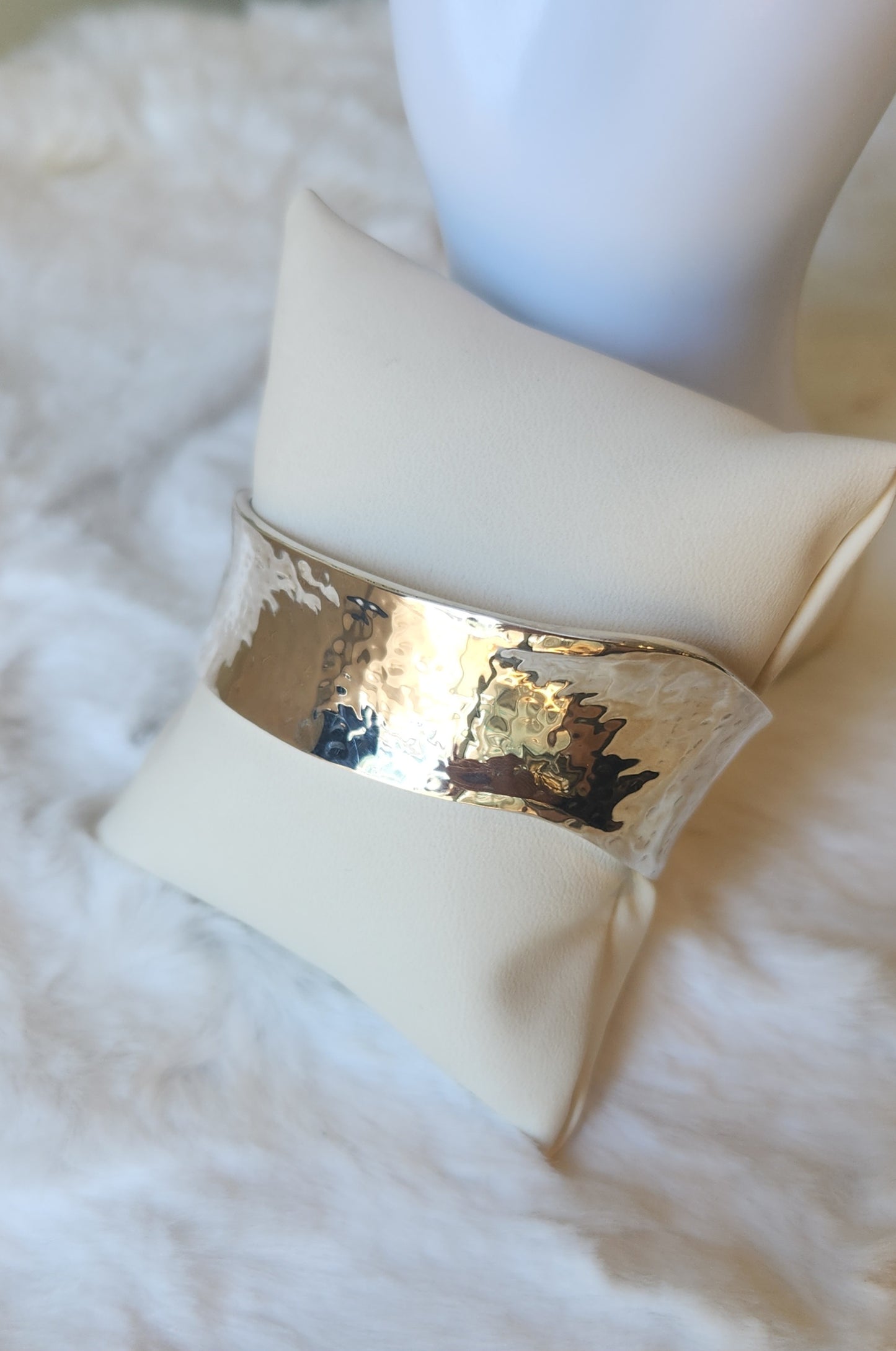 Sterling silver irregular-shaped hammered cuff bracelet