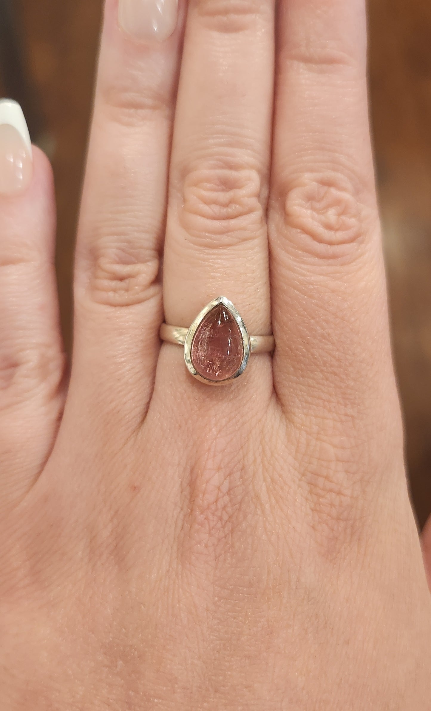 Sterling silver pear-shaped pink tourmaline ring