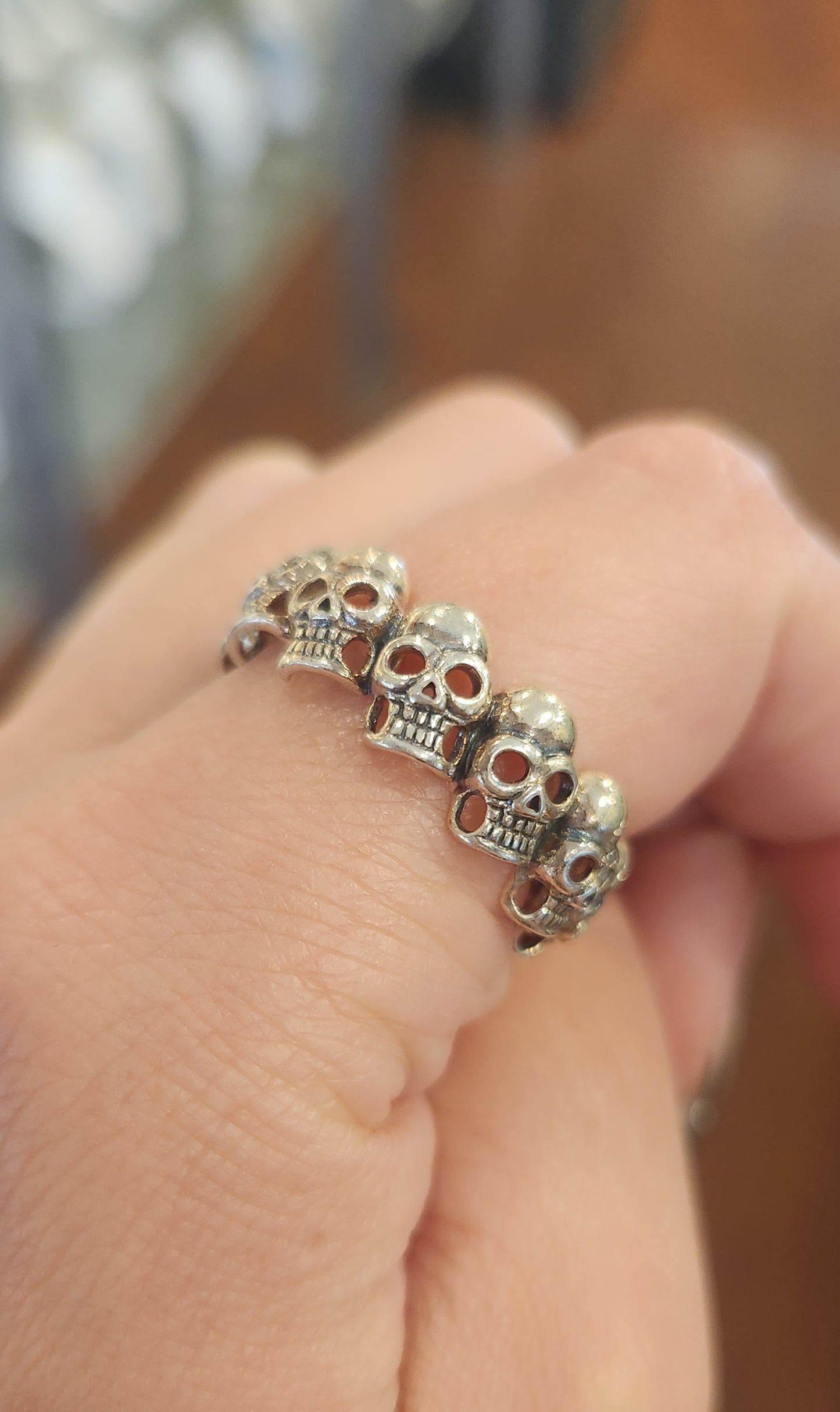 Sterling silver mens skull ring band