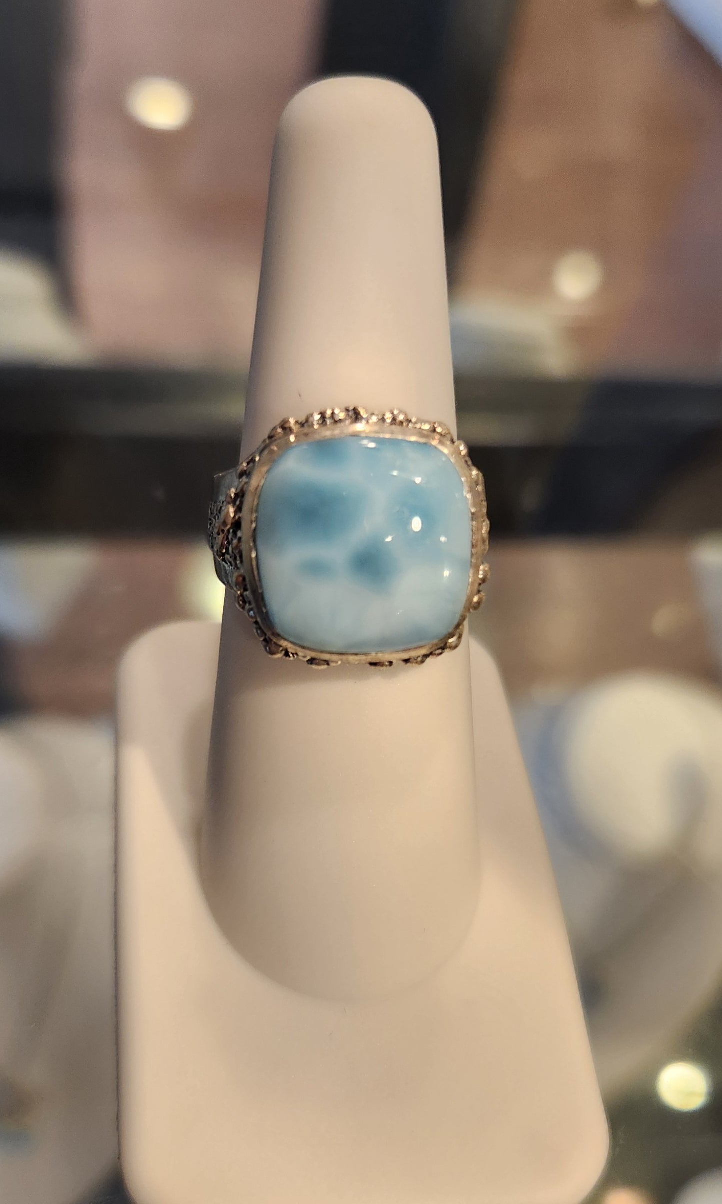 Sterling silver square larimar ring