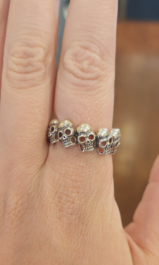 Sterling silver mens skull ring band