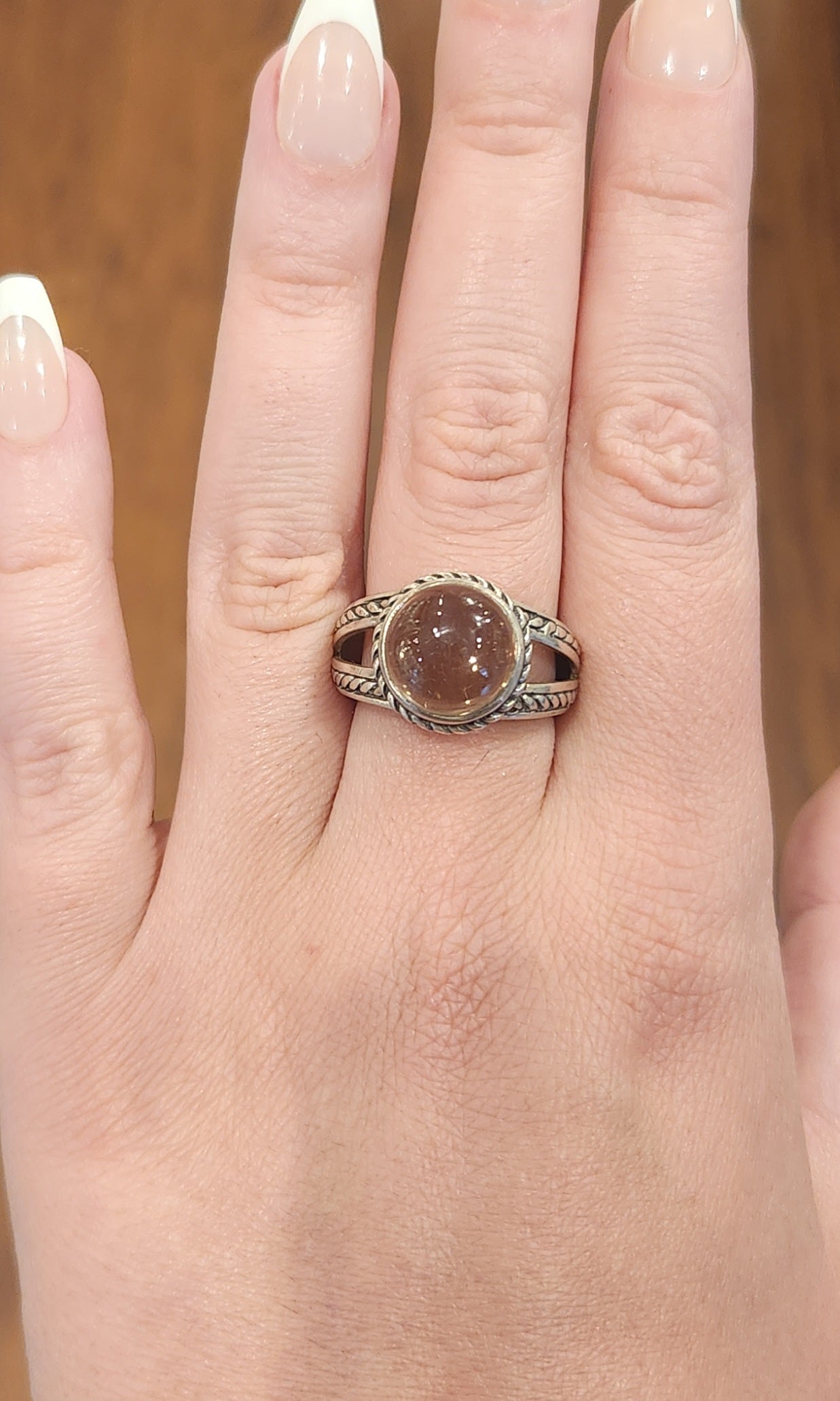 Sterling silver round citrine cabochon ring