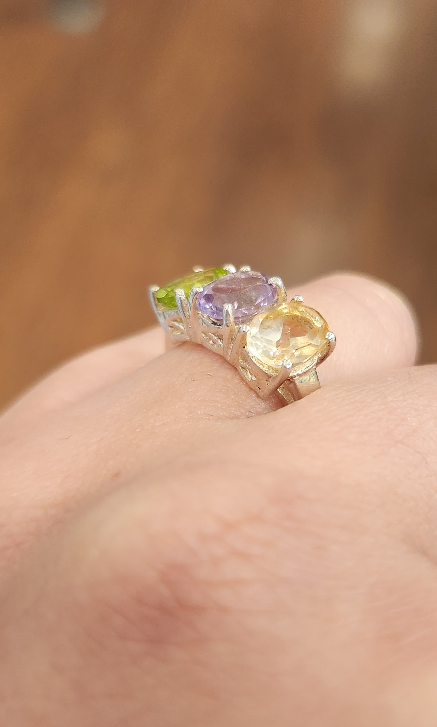 Sterling silver ring with amethyst, citrine and peridot