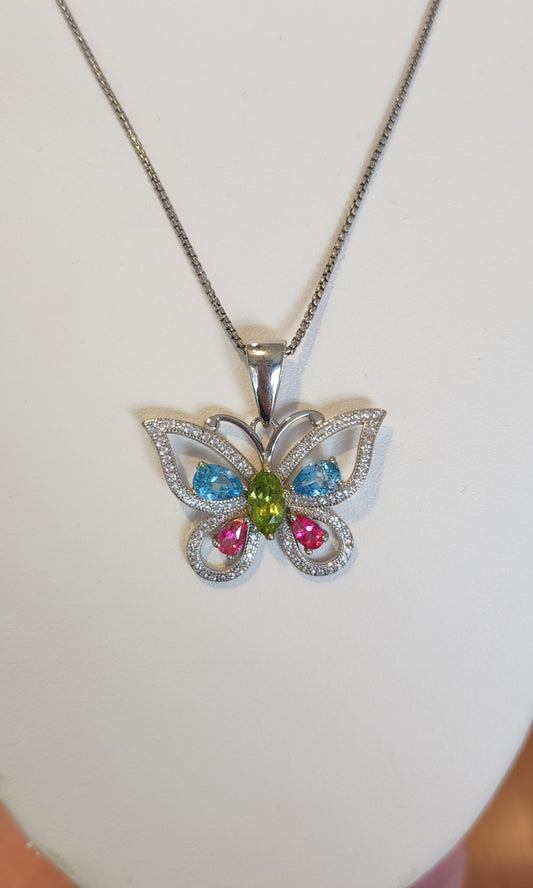 Sterling silver butterfly gemstone pendant