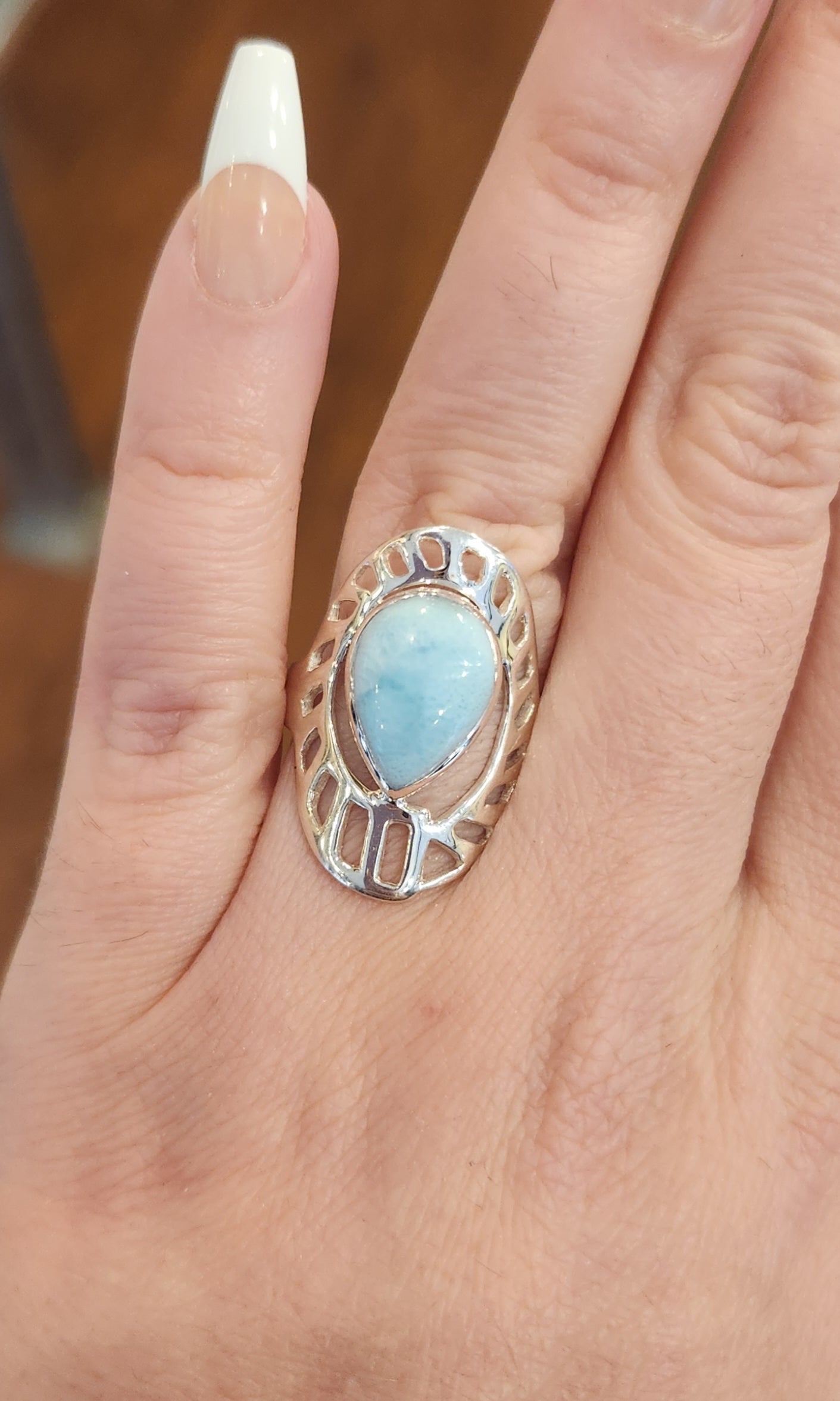 Sterling silver larimar saddle ring