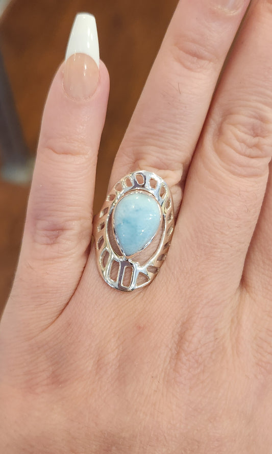 Sterling silver larimar saddle ring