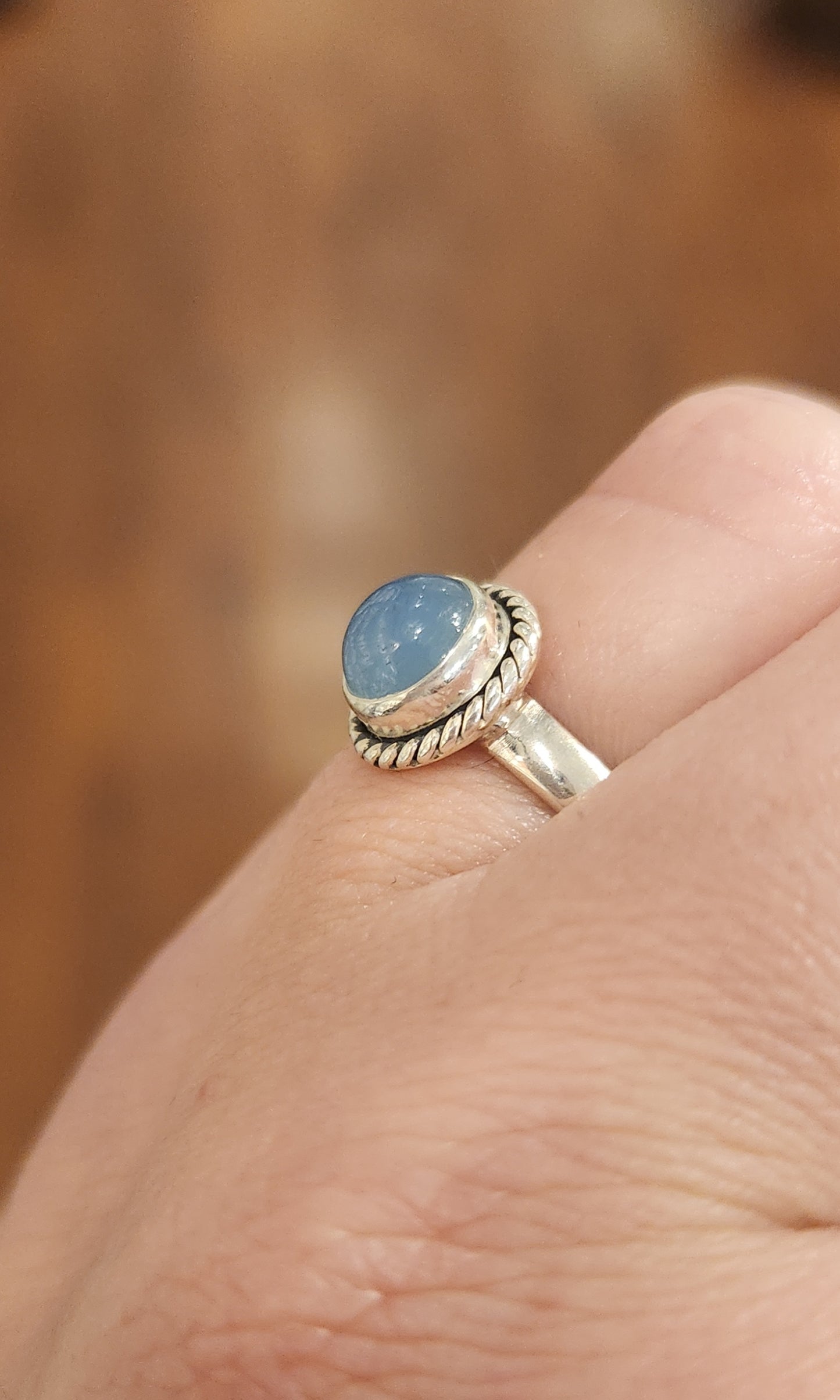 Sterling silver round blue chalcedony ring