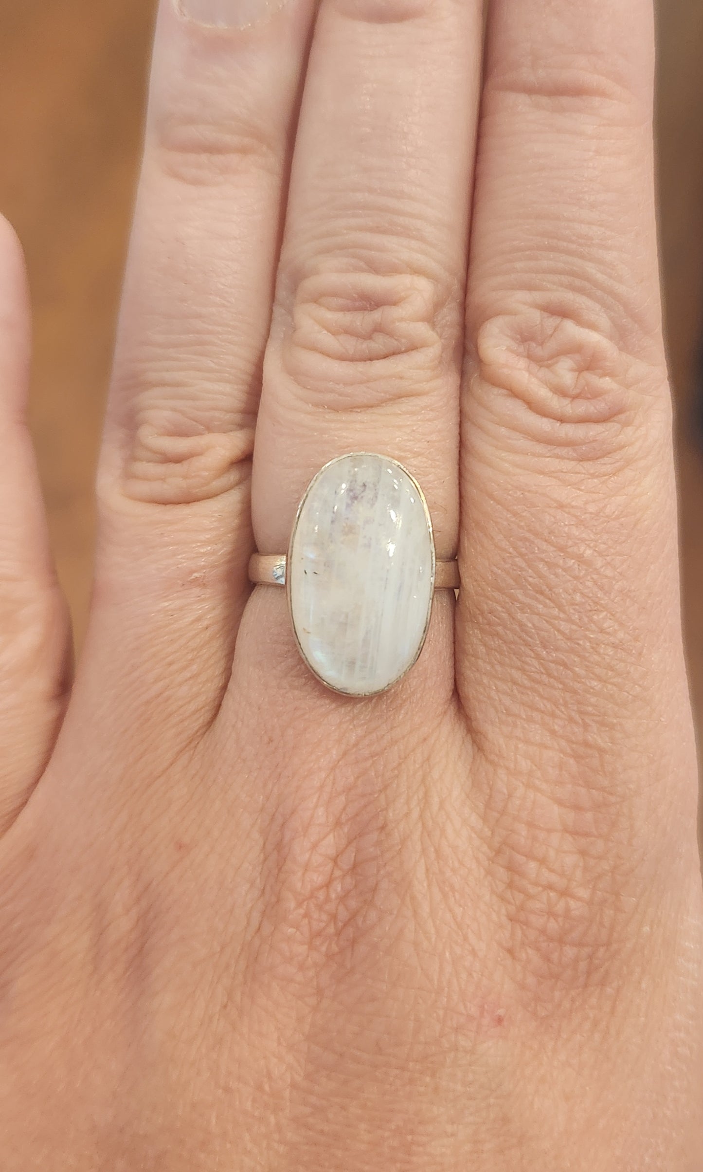 Sterling silver oval rainbow moonstone statement ring