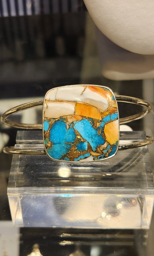 Sterling silver oyster turquoise cuff bracelet