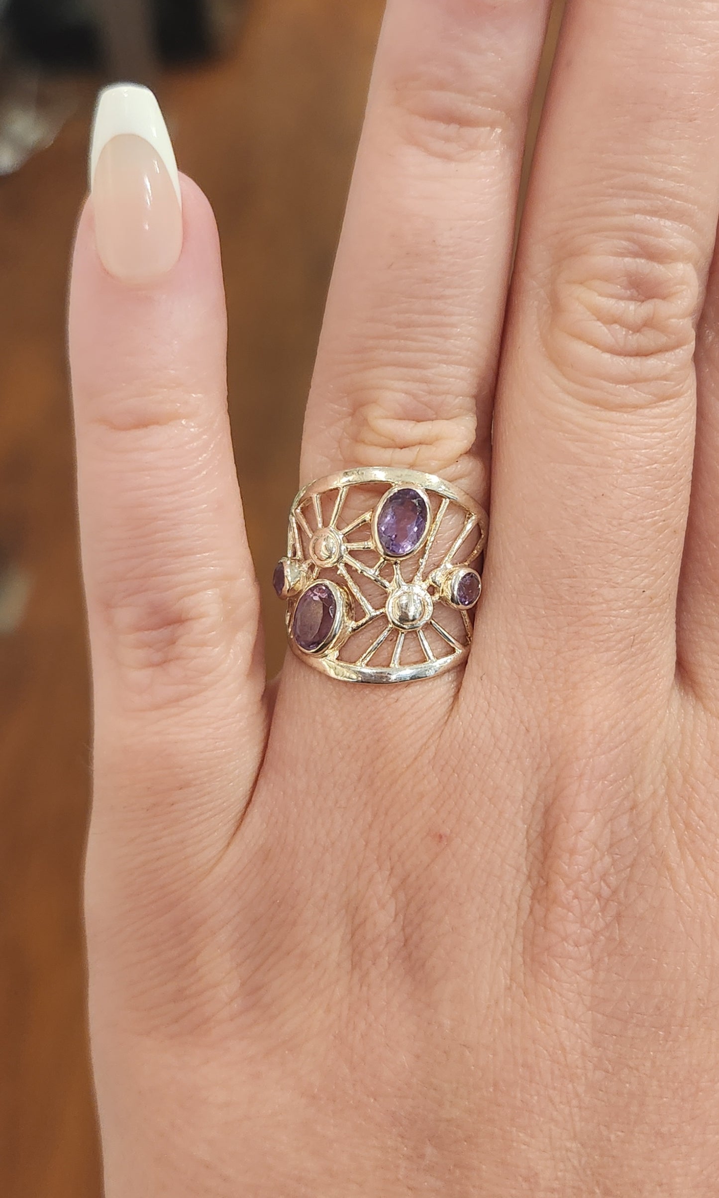 Sterling silver amethyst filigree ring