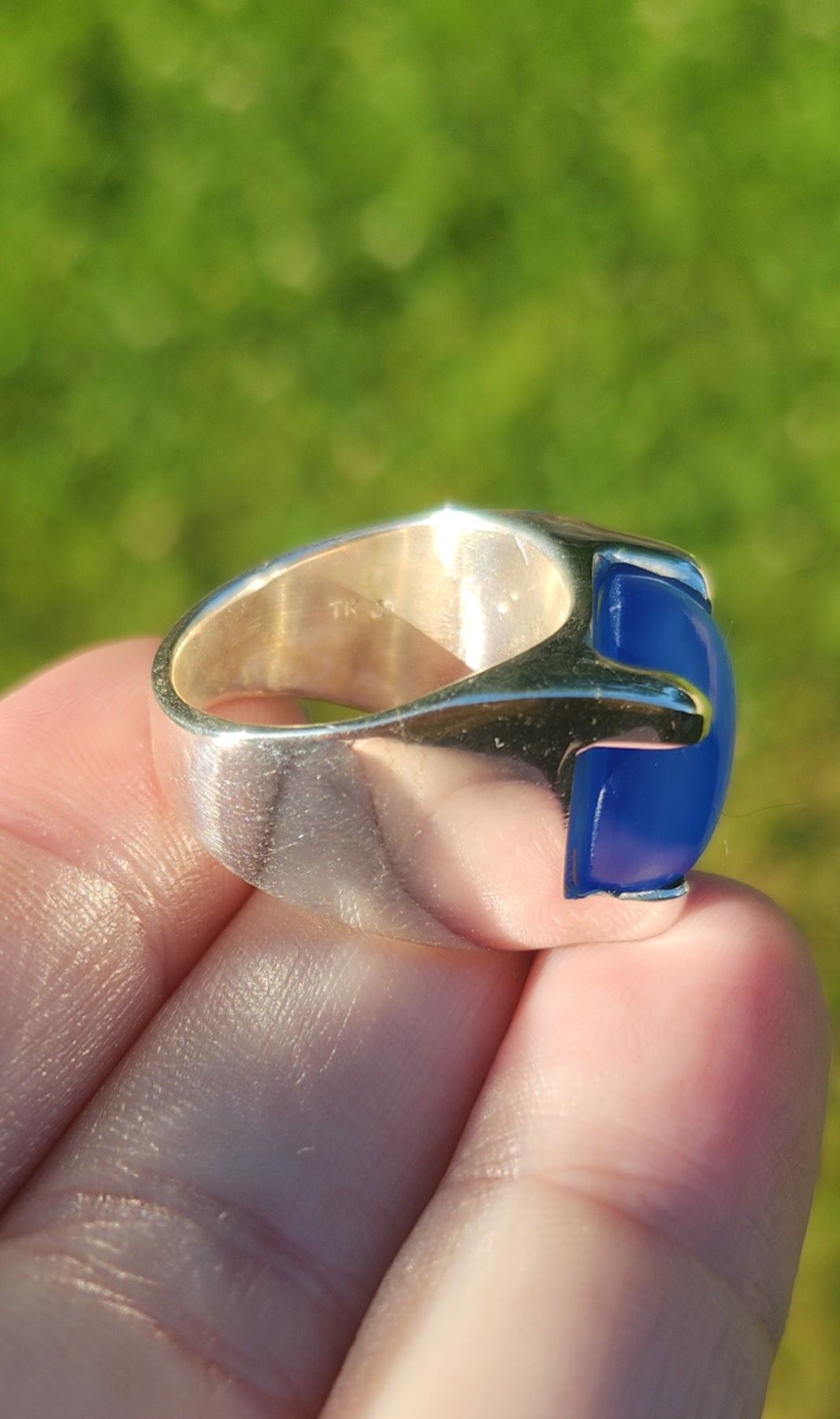 Sterling silver blue chalcedony statement ring