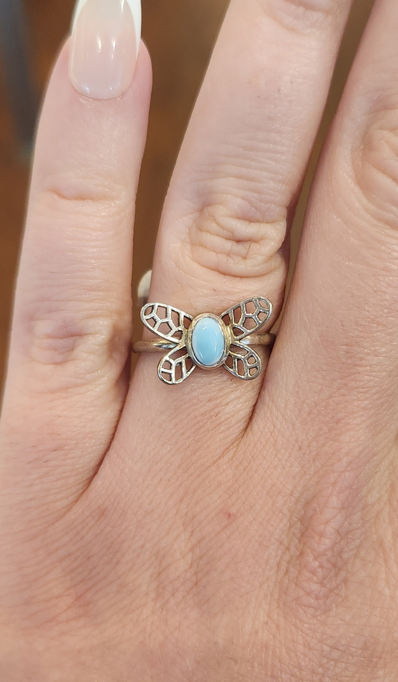 Sterling silver dainty larimar butterfly ring