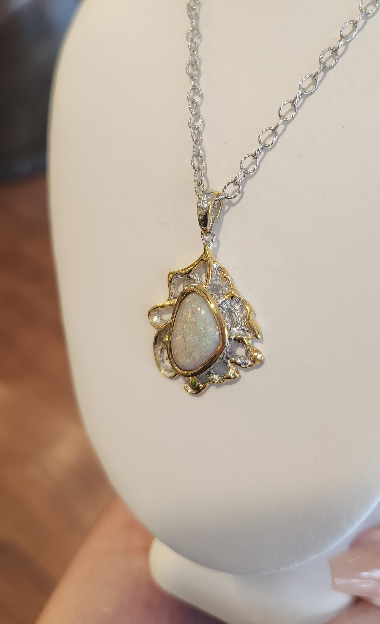 Sterling silver australian opal pendant with green tourmaline