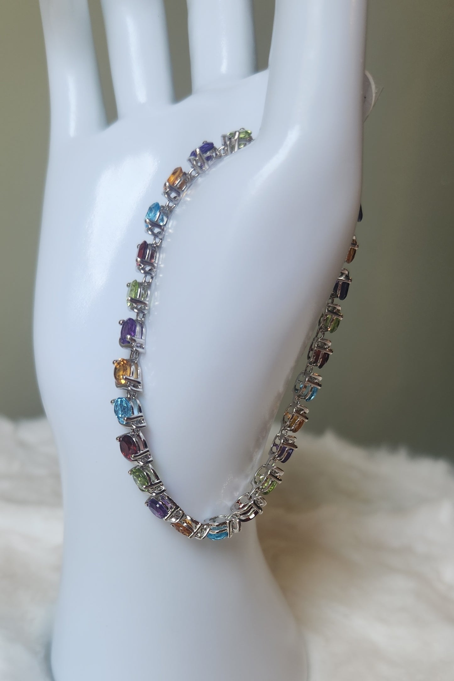 Sterling silver multicolor gemstone tennis bracelet