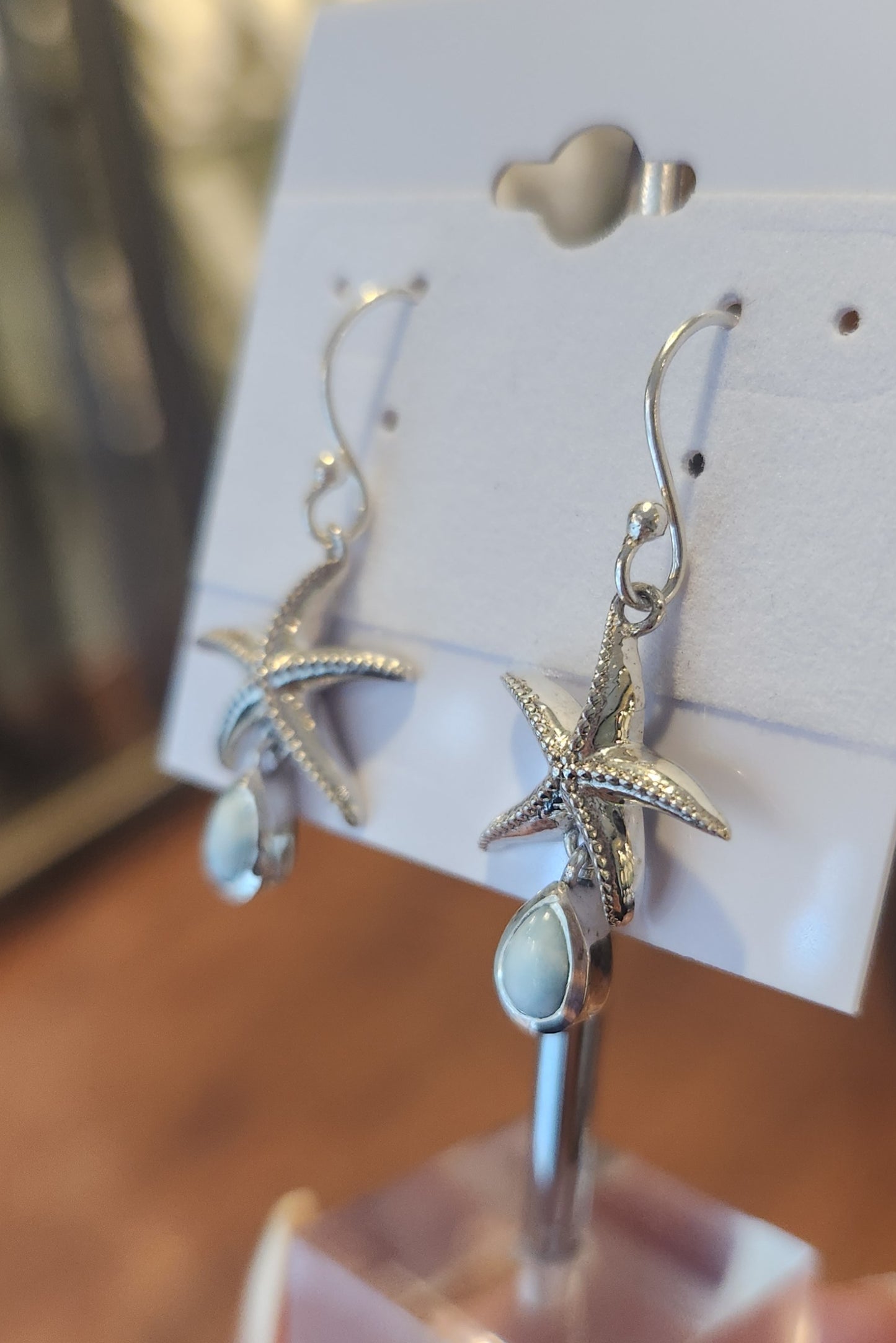 Sterling silver larimar starfish earrings