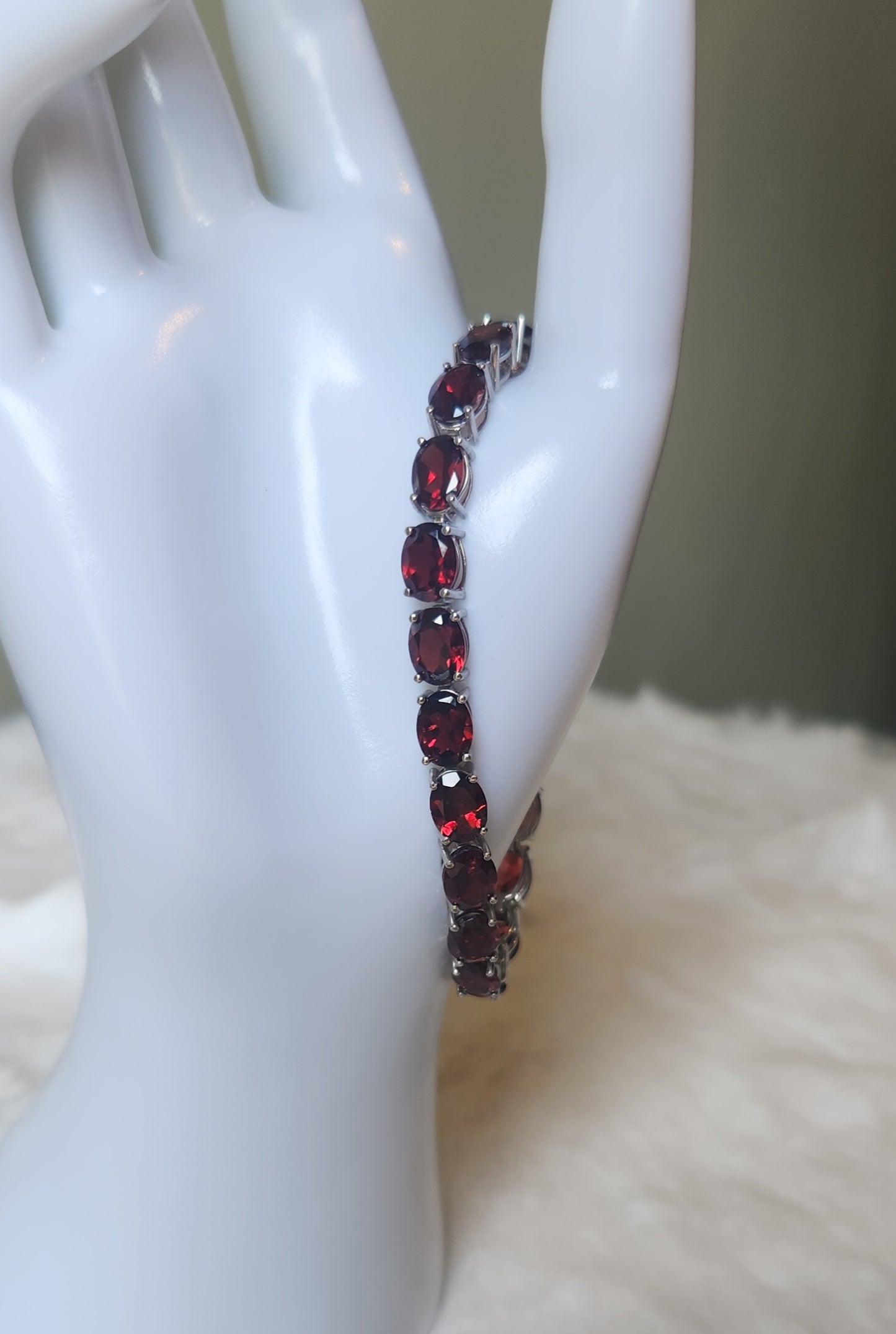 Sterling silver garnet tennis bracelet