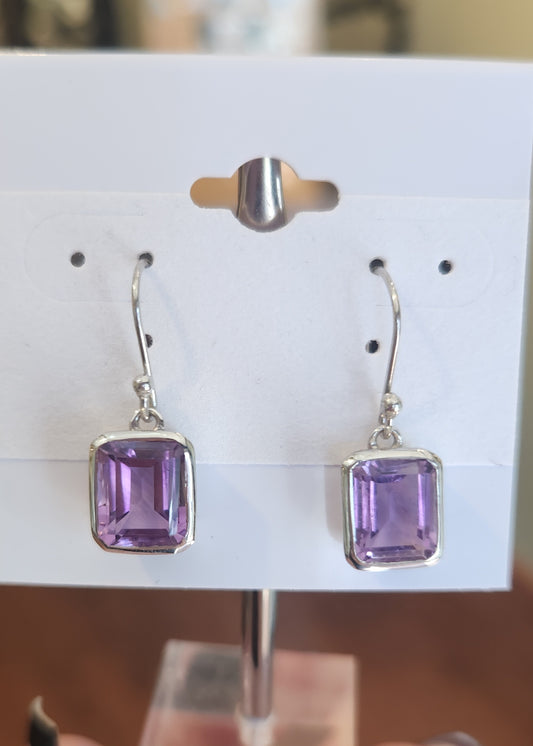 Sterling silver amethyst dangle statement earrings