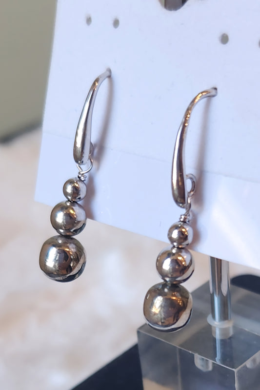 Sterling silver triple-ball dangle earrings