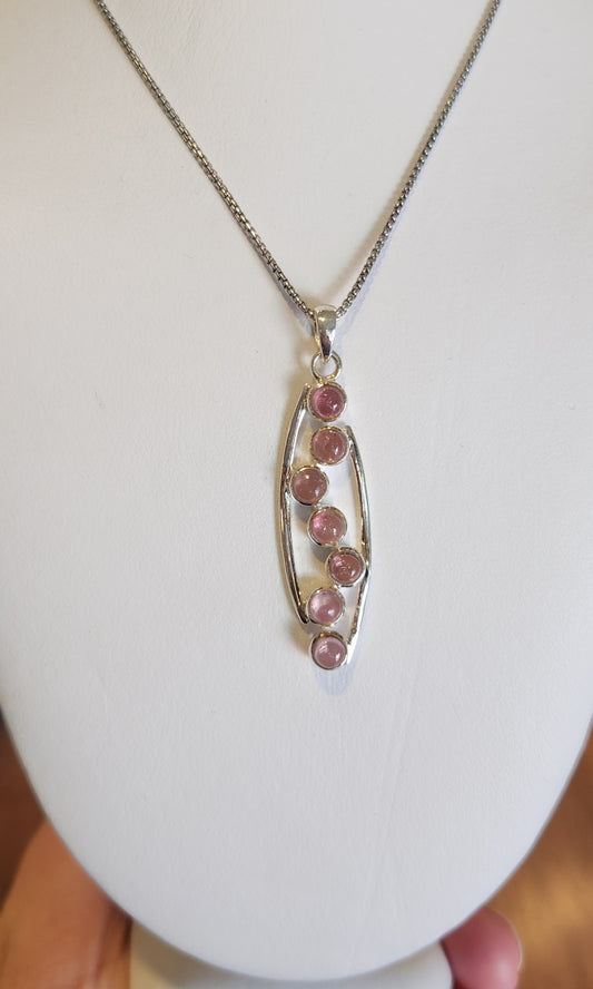 Sterling silver pink tourmaline multi-stone pendant