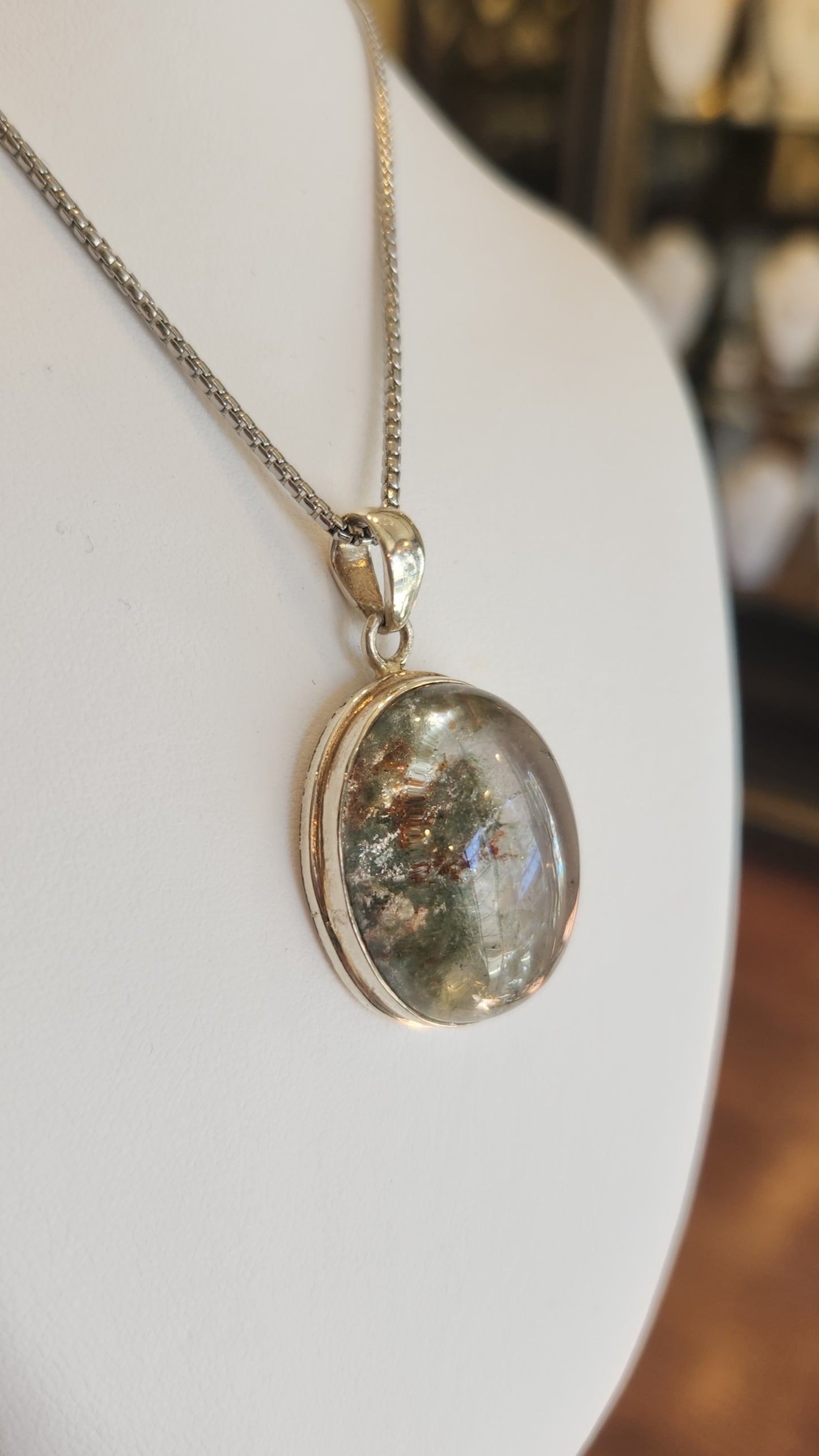 Sterling silver oval garden agate pendant