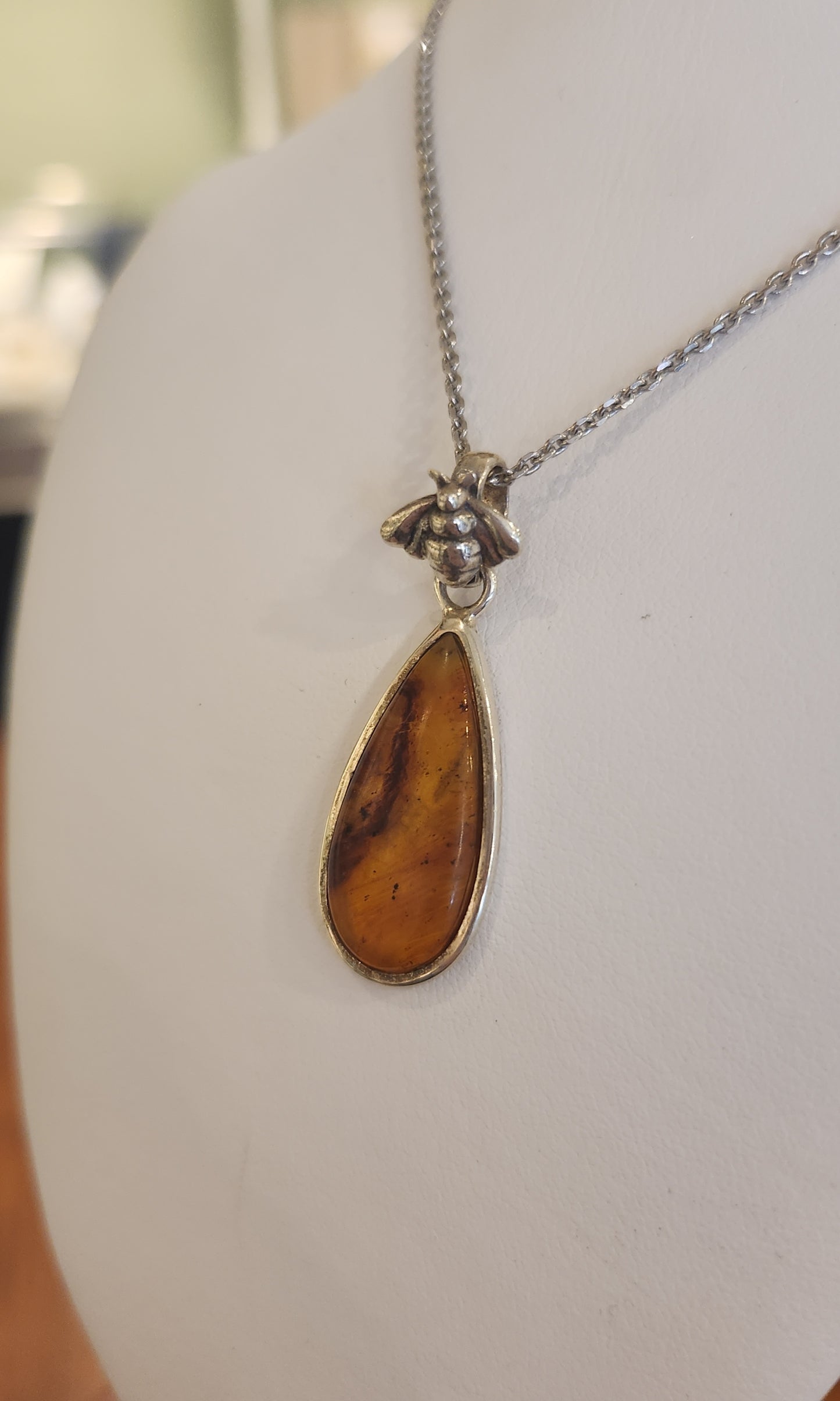 Sterling silver amber bee pendant