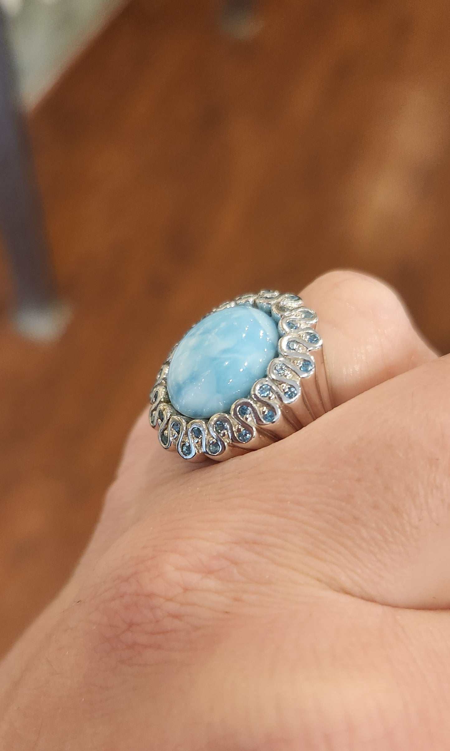 Sterling silver larimar ring with blue topaz