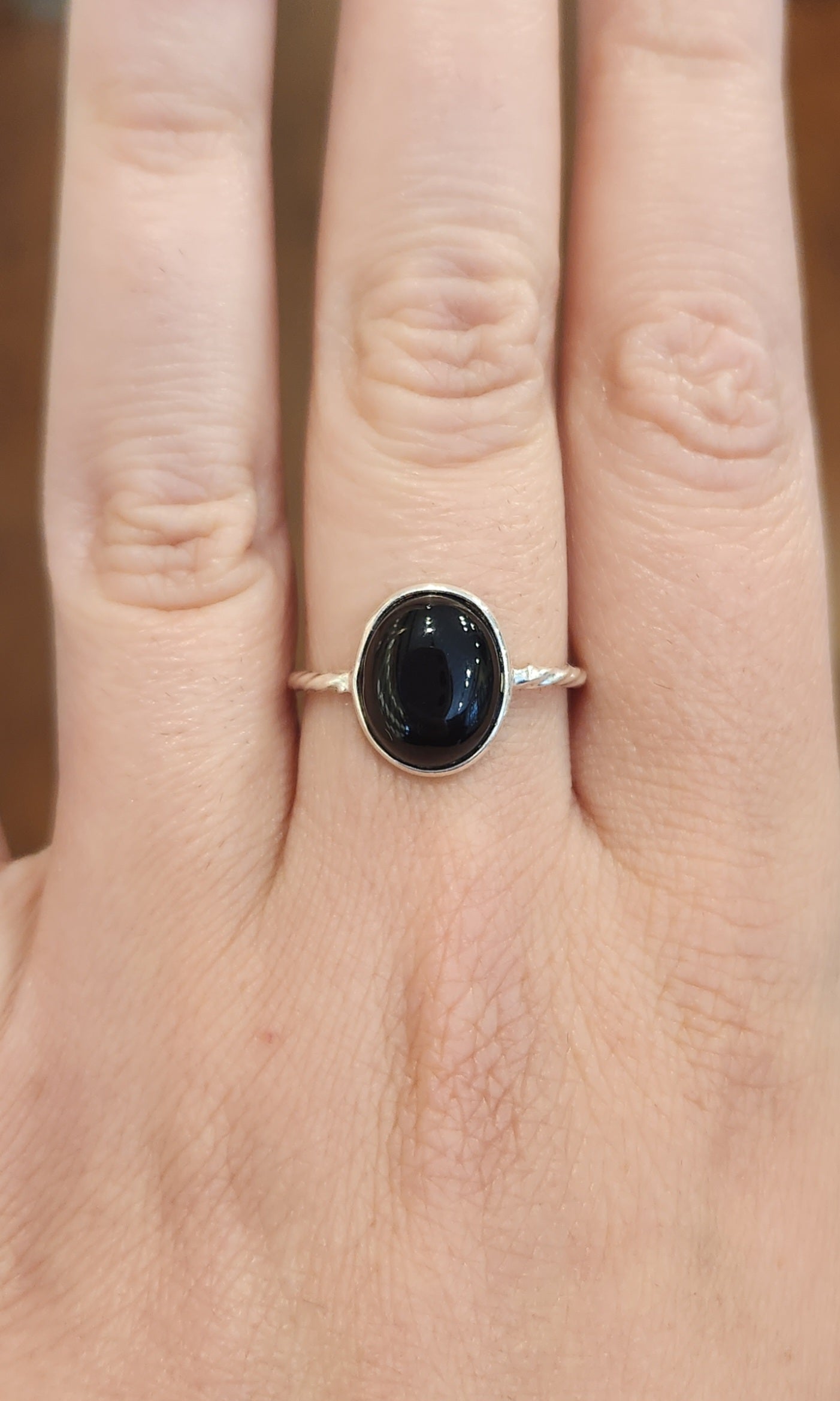 Sterling silver black onyx twisted band ring