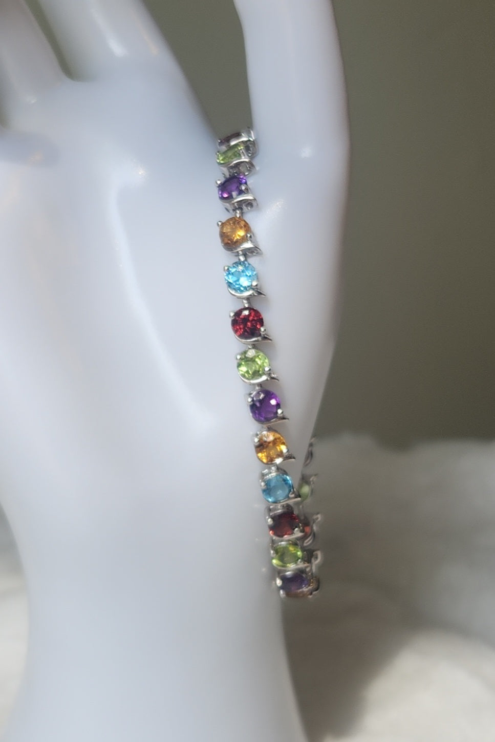 Sterling silver multicolor gemstone tennis bracelet