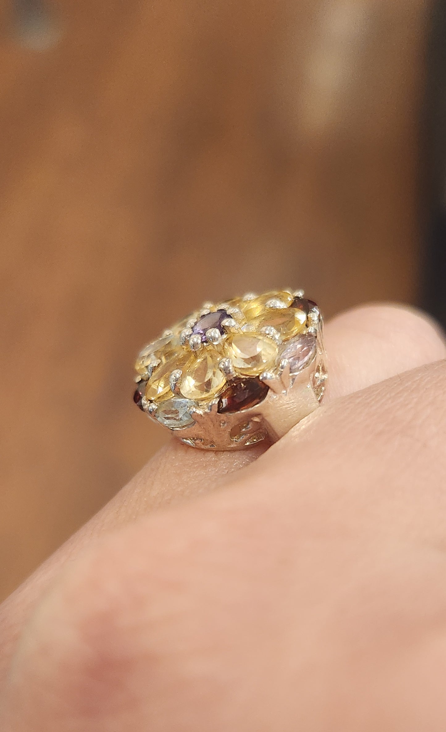 Sterling silver semi-precious multi-stone flower ring