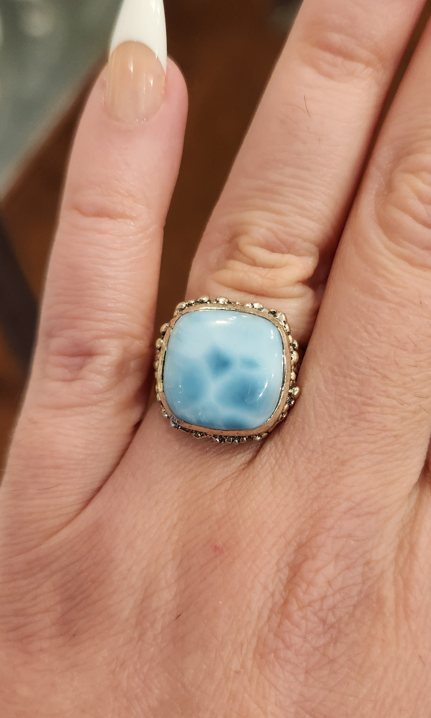 Sterling silver square larimar ring