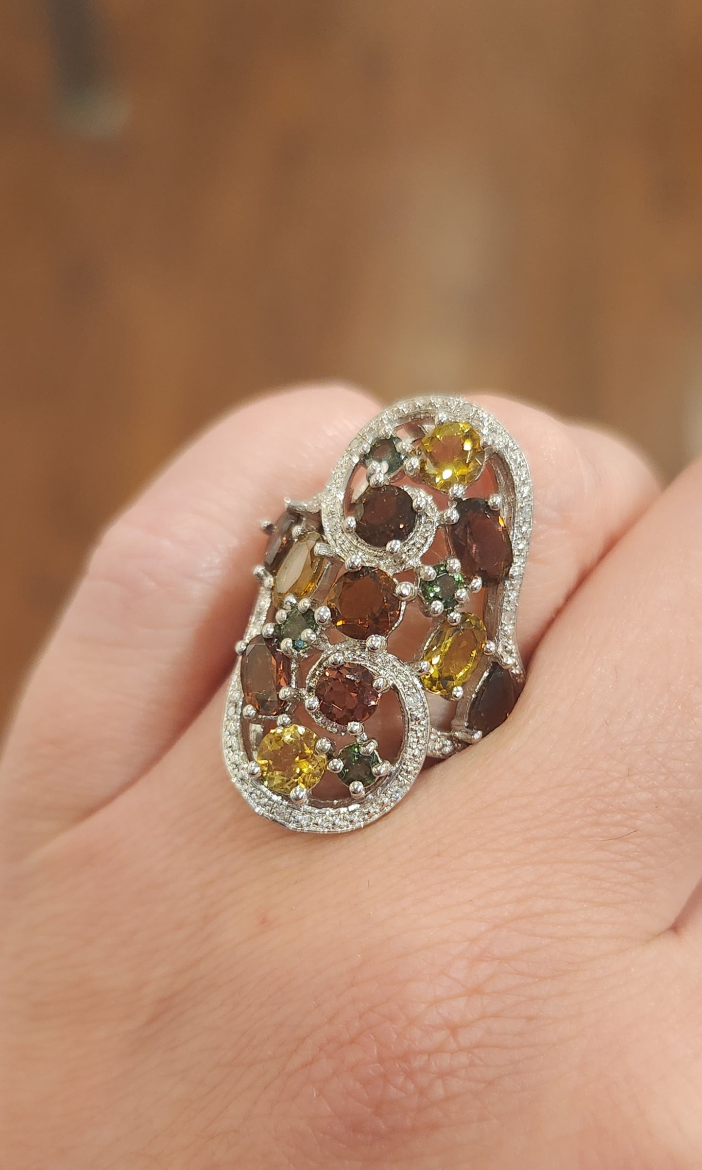 Sterling silver multi-stone tourmaline statement ring