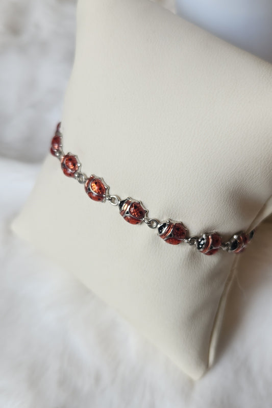 Sterling silver enamel ladybug bracelet