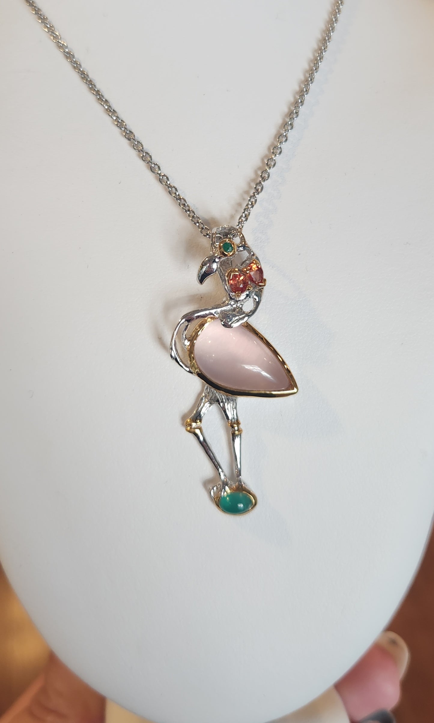 Sterling silver flamingo gemstone pendant