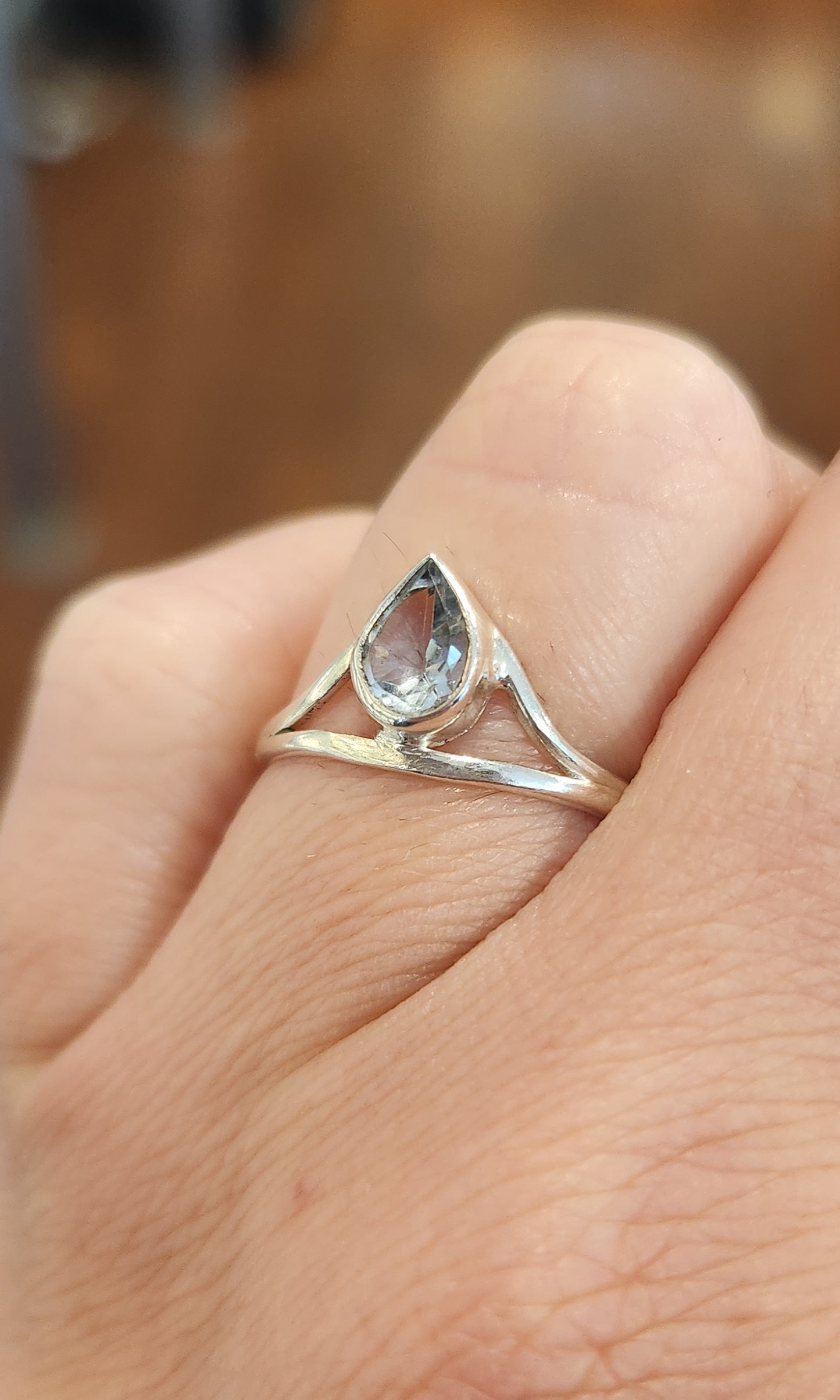 Sterling silver pear-shaped aquamarine ring