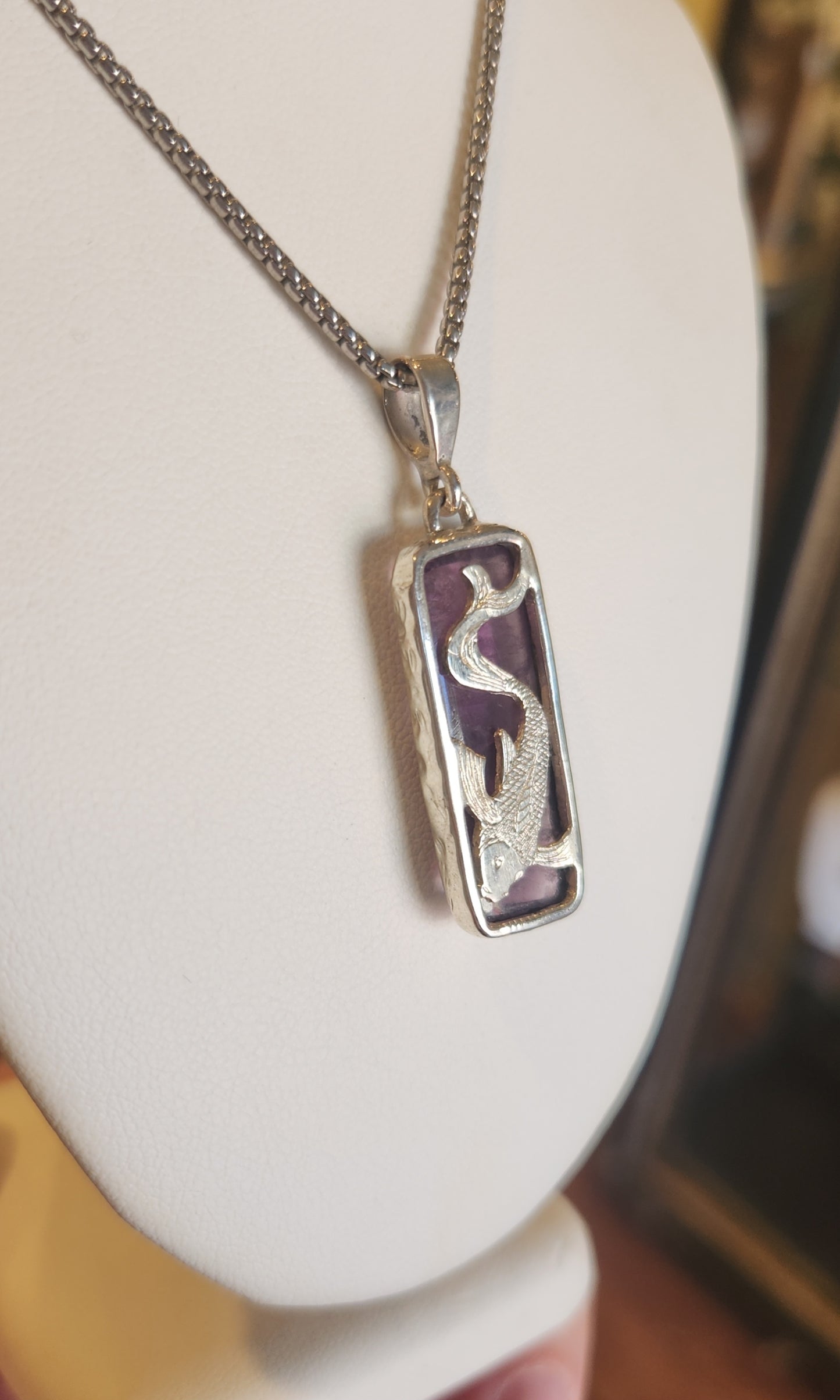 Sterling silver amethyst koi fish pendant