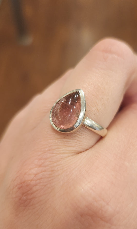 Sterling silver pear-shaped pink tourmaline ring