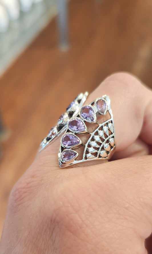 Sterling silver amethyst multi-stone ring