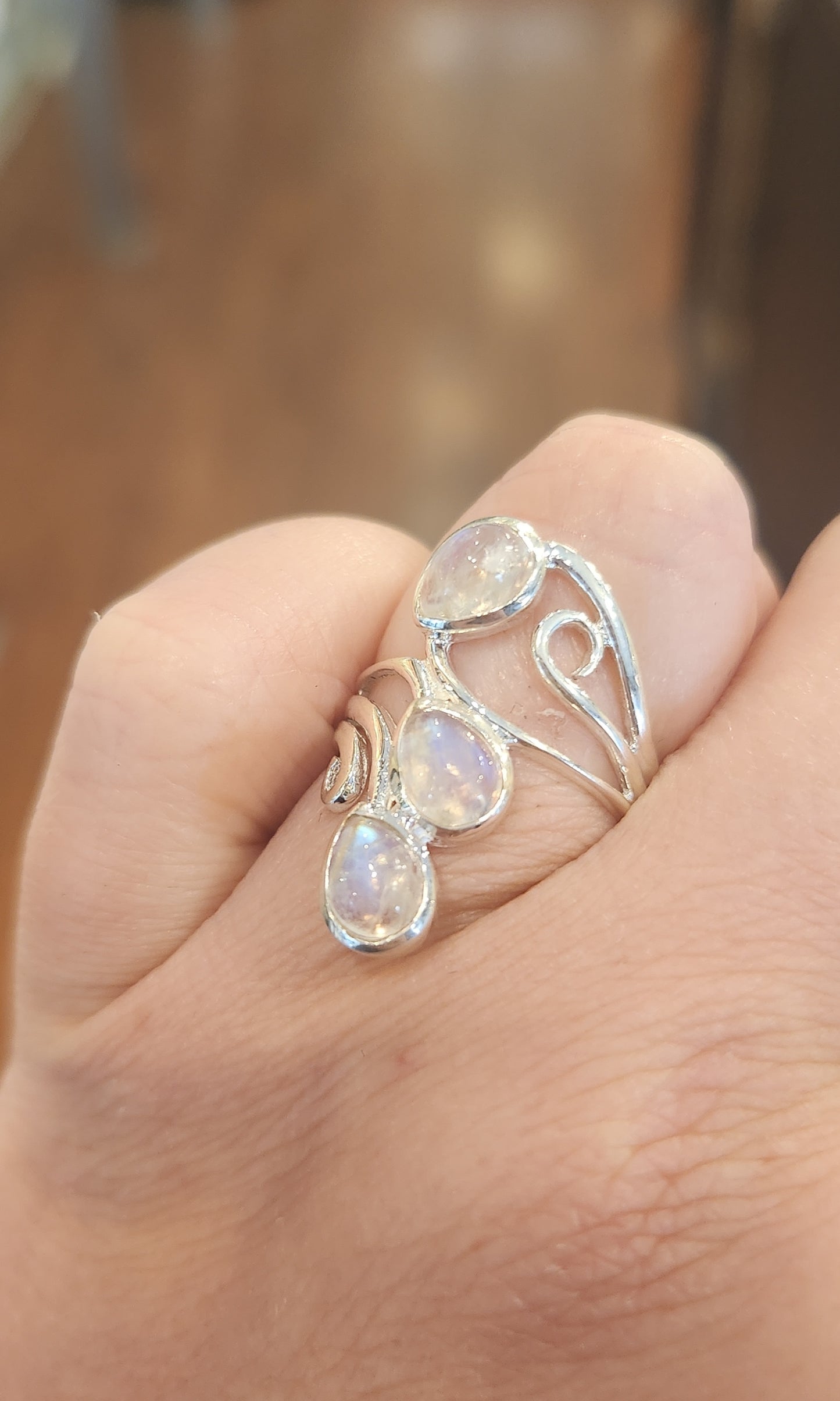 Sterling silver multi-stone rainbow moonstone ring