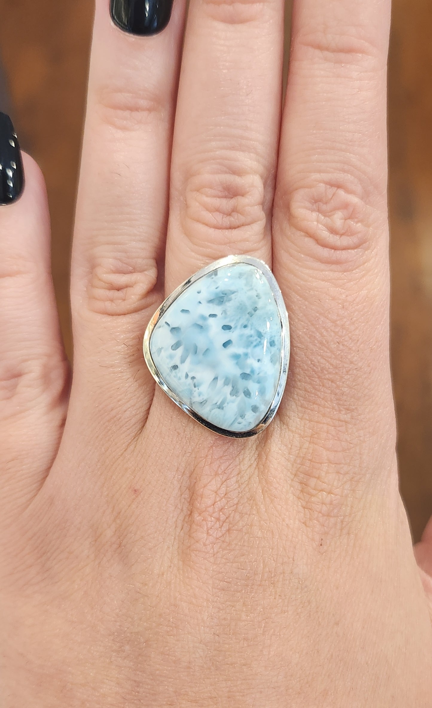 Sterling silver unique larimar statement ring