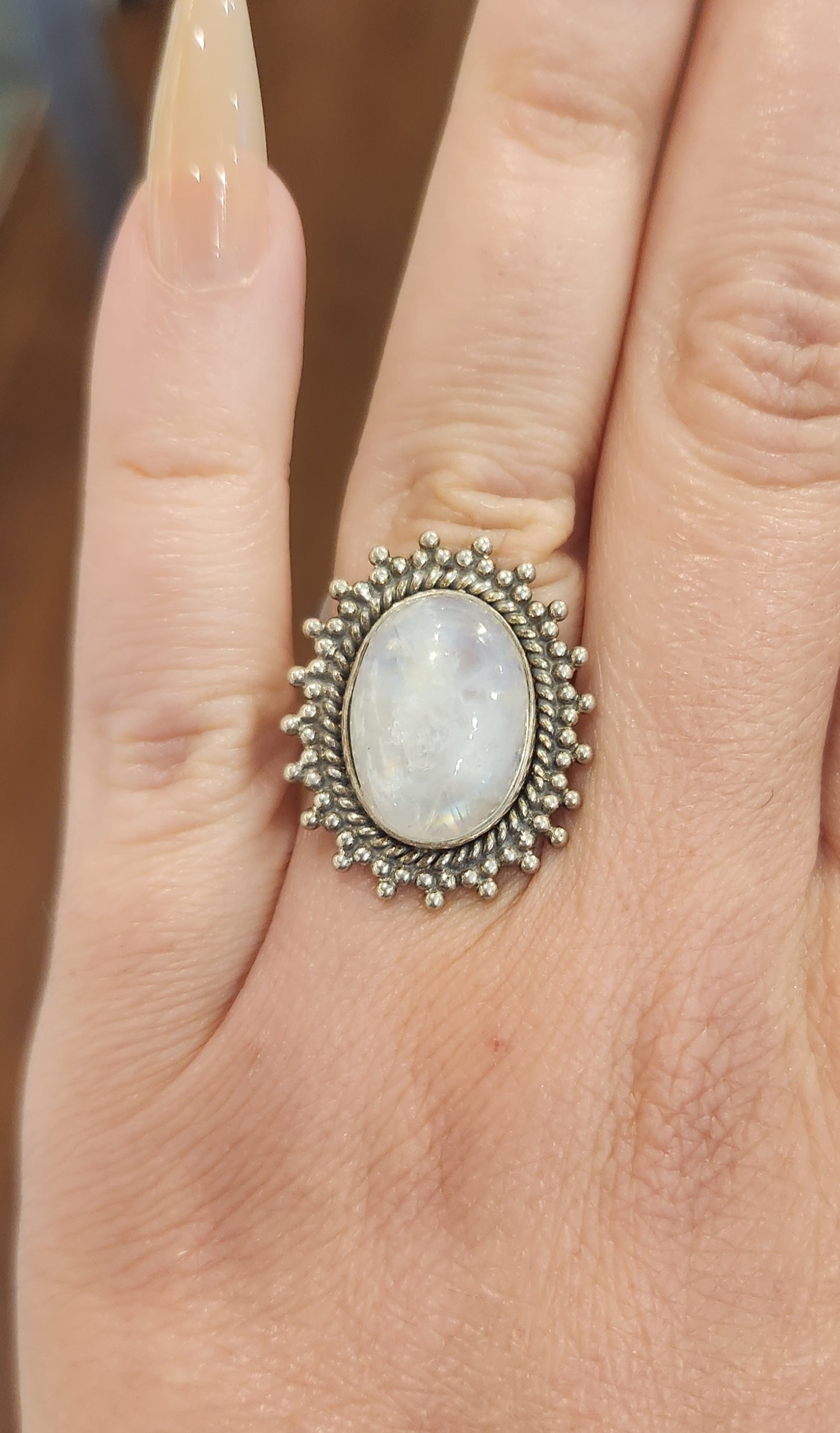 Sterling silver rainbow moonstone fashion ring