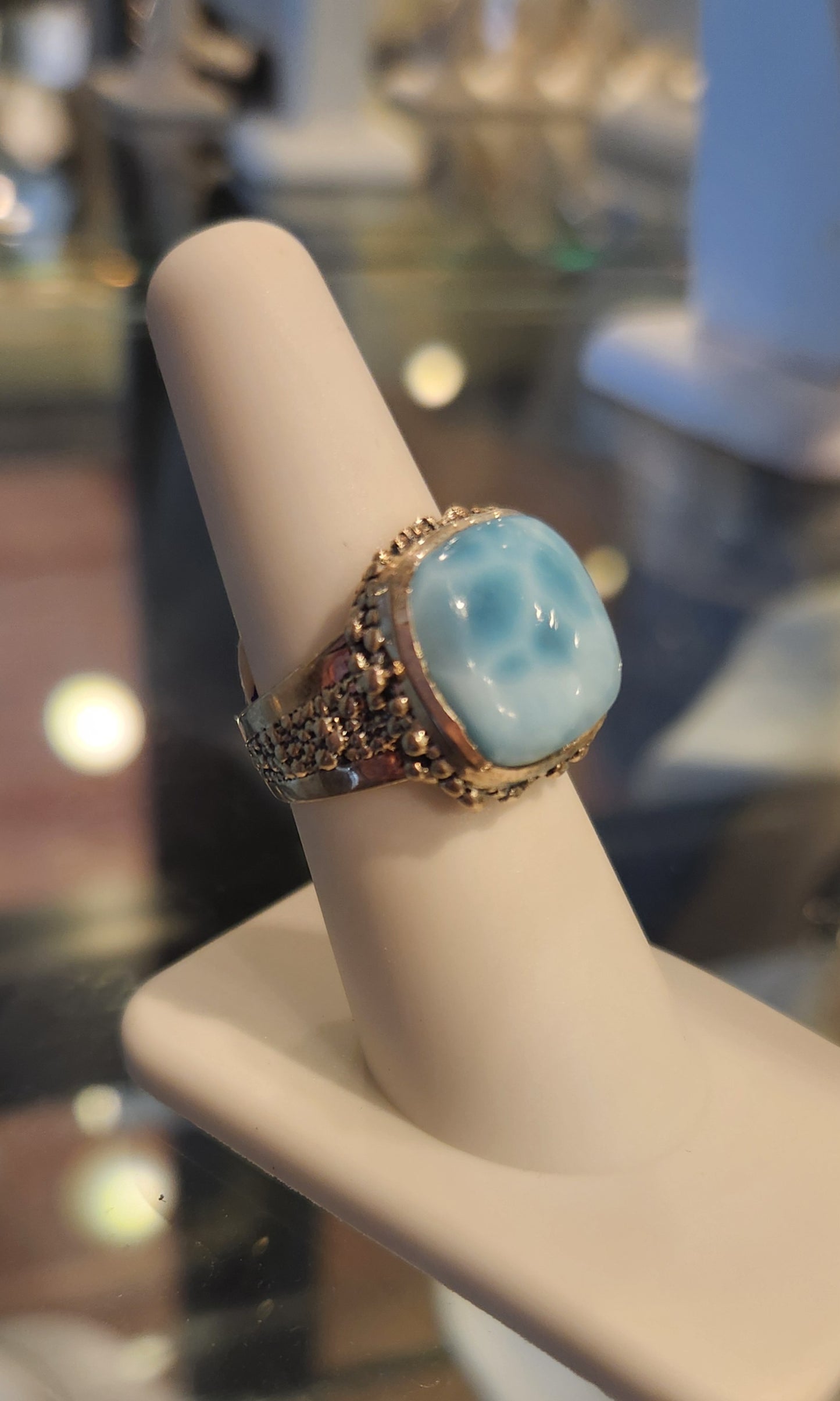 Sterling silver square larimar ring