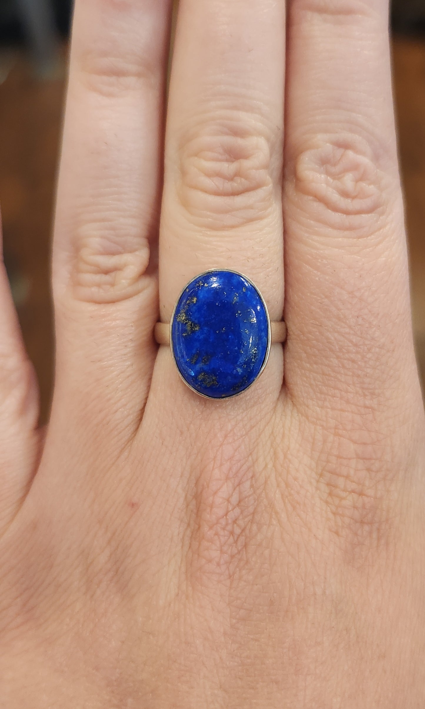 Sterling silver oval lapis ring